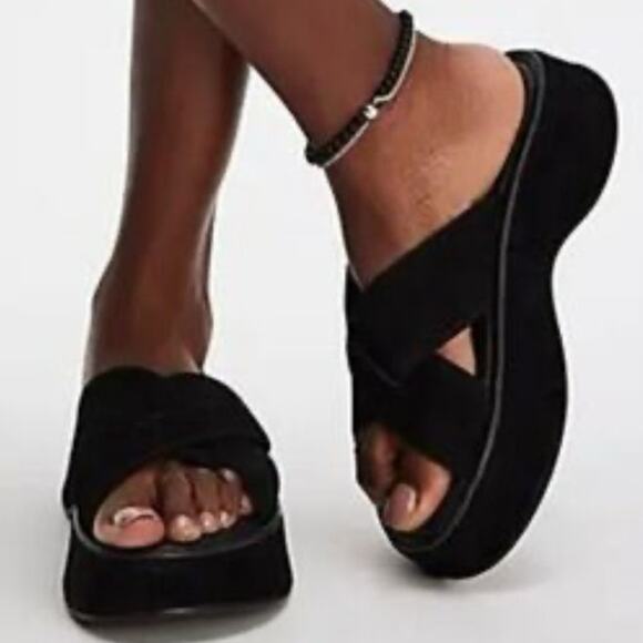 Free People Black Suede Leather Asbury Flatform Slides Size 9 - Picture 2 of 9